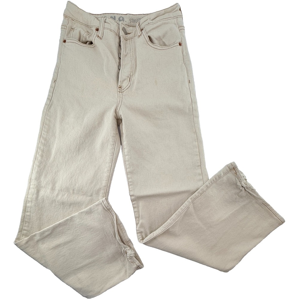 S.O.N.G. Womens Cream Wide ‎ Leg Jeans High Rise Casual Denim Pants Size 3/26